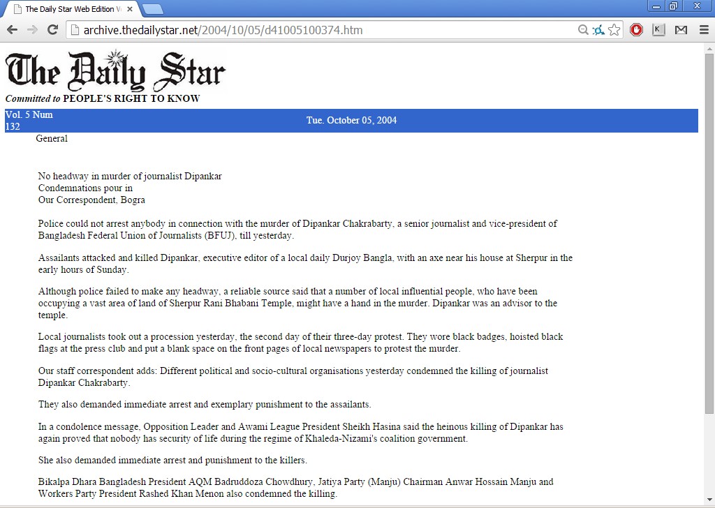 Report On Dipankar Murder on the Newspaper The Daily Star